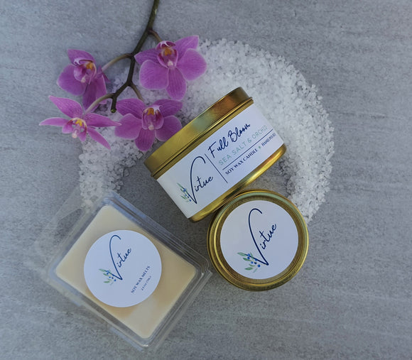 FULL BLOOM - SEA SALT AND ORCHID - Shop Soy Candles, Wax Melts Clean Scents and Tin candles online - VirtueCandles